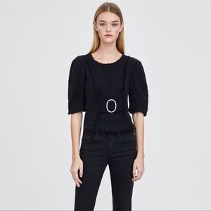 Zara | Black Tweed Midi Crop Top With Jewel Buckle